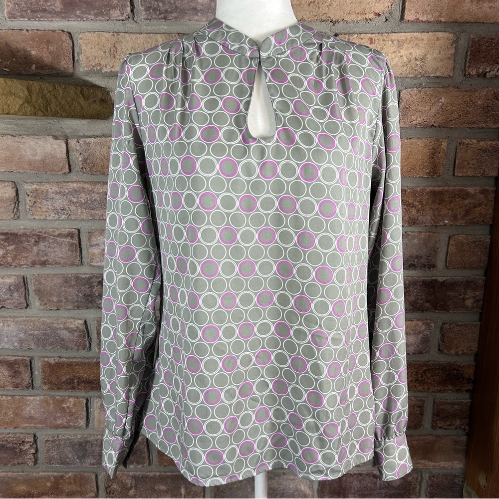 BANANA REPUBLIC Gray/Pink/White Long Sleeve Keyhole Blouse 11